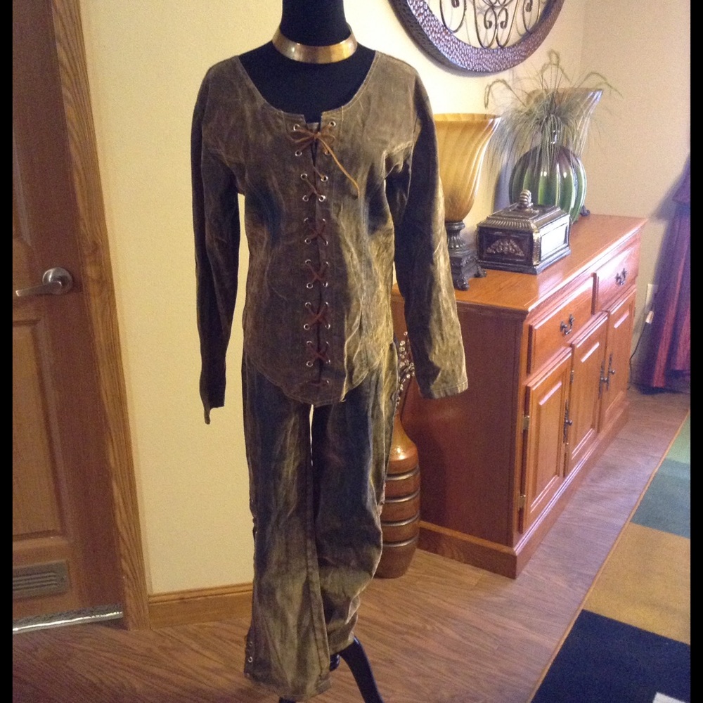 Vintage Boho hippie Festive Lace up set‎ 2 piece